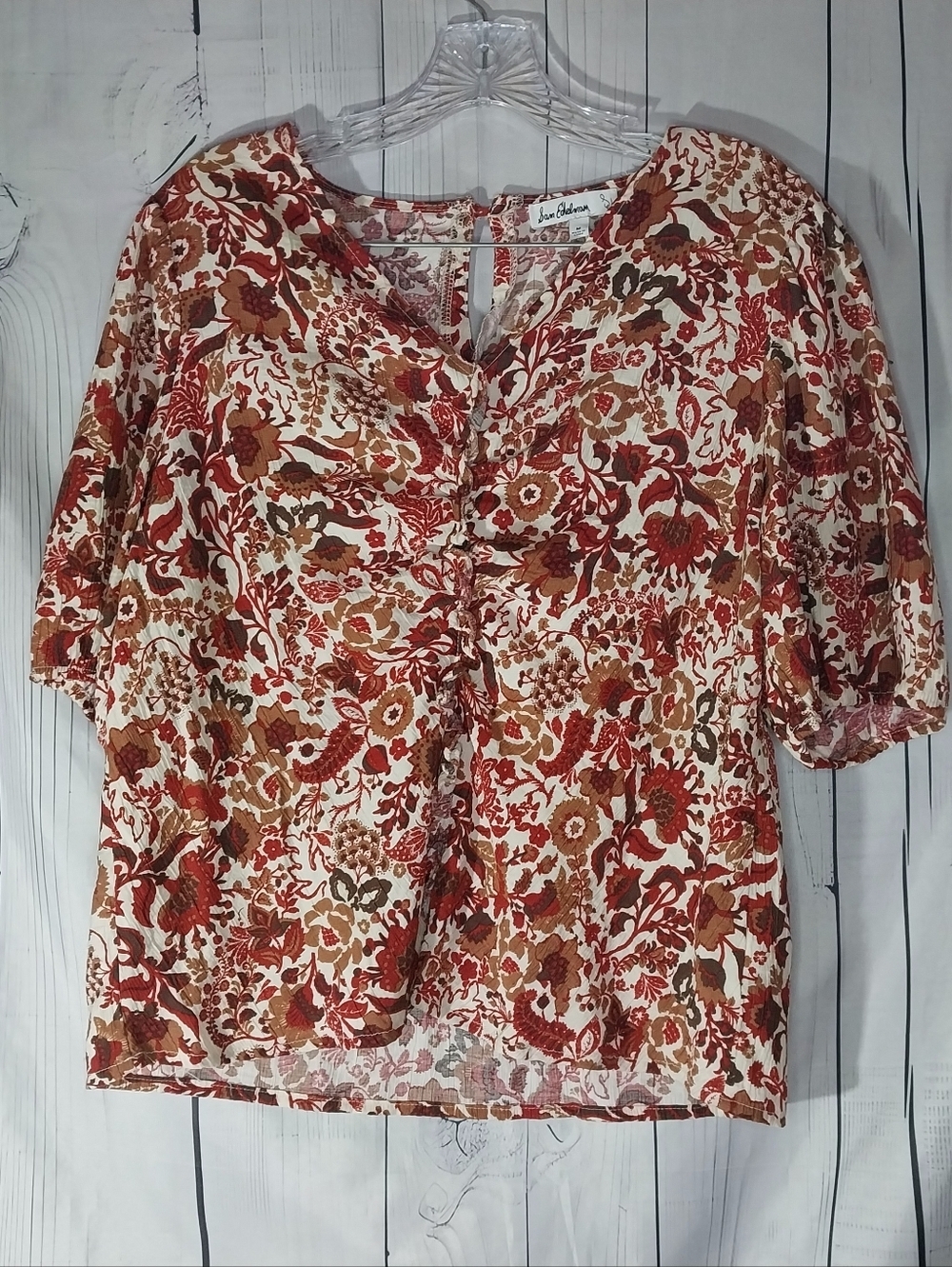 Sam Edelman Dakota Puff Sleeve V-Neck Floral Boho Casual Ruched Peasant Blouse